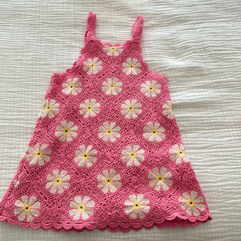 Zara Pink Crochet Kids Dress with Floral Design